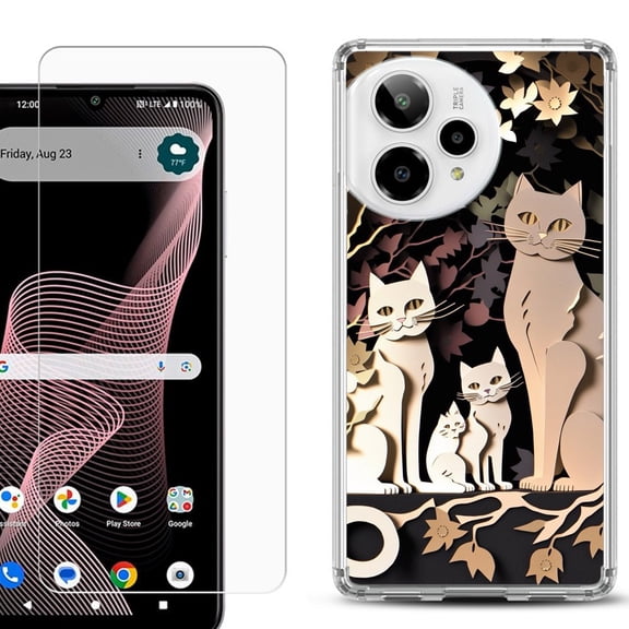 Phone Case for Cricket Icon Plus 2026, with Screen Protector, by OneToughShield - Cat Craft