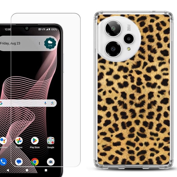 Phone Case for Cricket Icon Plus 2026, with Screen Protector, by OneToughShield - Cheetah Gold/Black