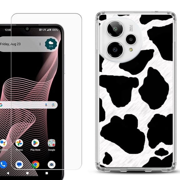 Phone Case for Cricket Icon Plus 2026, with Screen Protector, by OneToughShield - Cow Skin Design