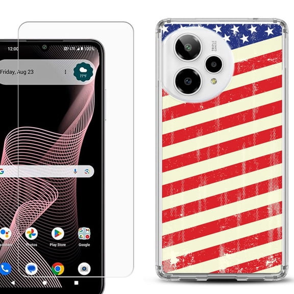 Phone Case for Cricket Icon Plus 2026, with Screen Protector, by OneToughShield - Flag / USA