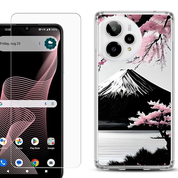 Phone Case for Cricket Icon Plus 2026, with Screen Protector, by OneToughShield - Fuji Sakura