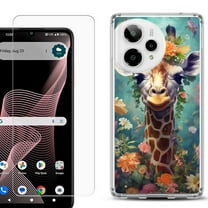 Phone Case for Cricket Icon Plus 2026, with Screen Protector, by OneToughShield - Giraffe Flower