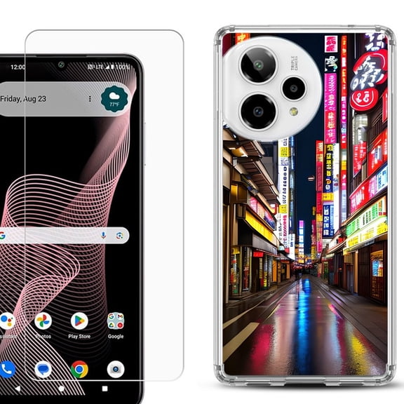 Phone Case for Cricket Icon Plus 2026, with Screen Protector, by OneToughShield - Neon Street