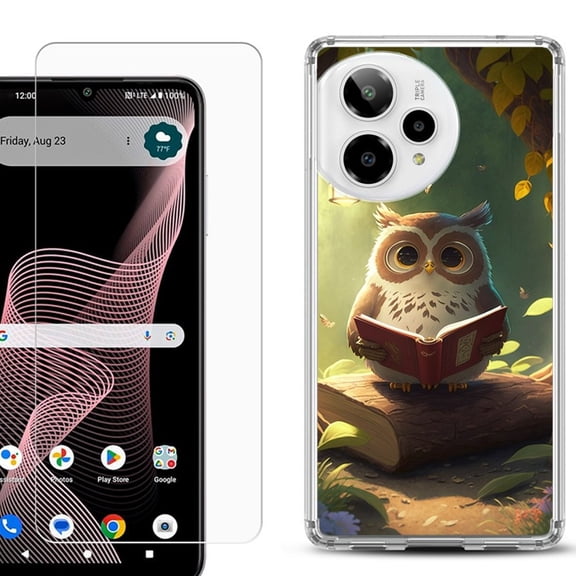 Phone Case for Cricket Icon Plus 2026, with Screen Protector, by OneToughShield - Owl Reading