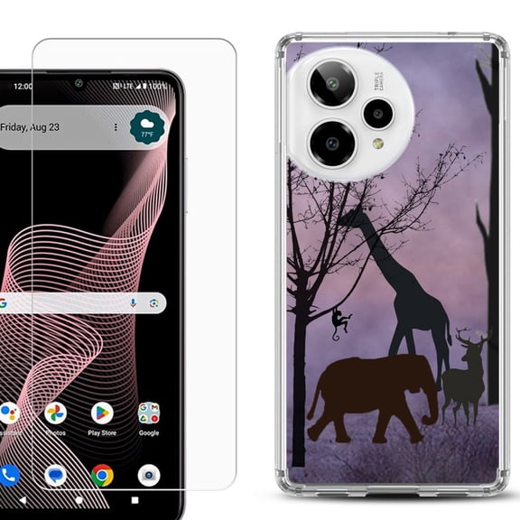 Phone Case for Cricket Icon Plus 2026, with Screen Protector, by OneToughShield - Twilight Safari