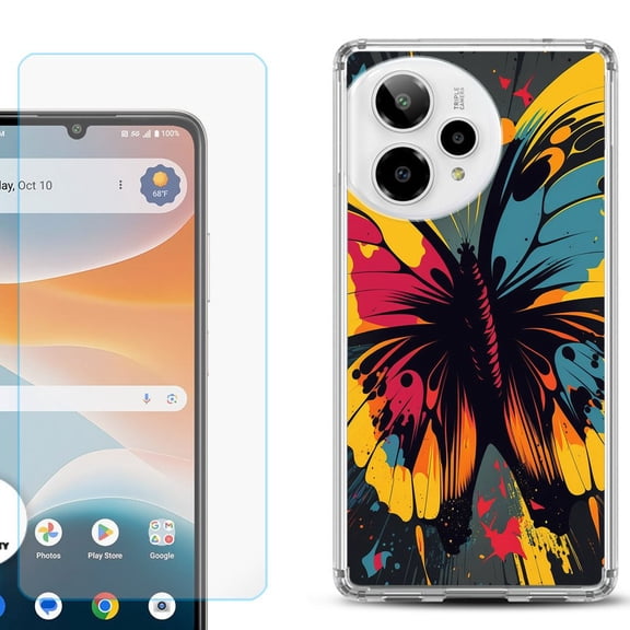 Phone Case for Cricket Icon Pro 2026, with Screen Protector, by OneToughShield - Abstract Butterfly
