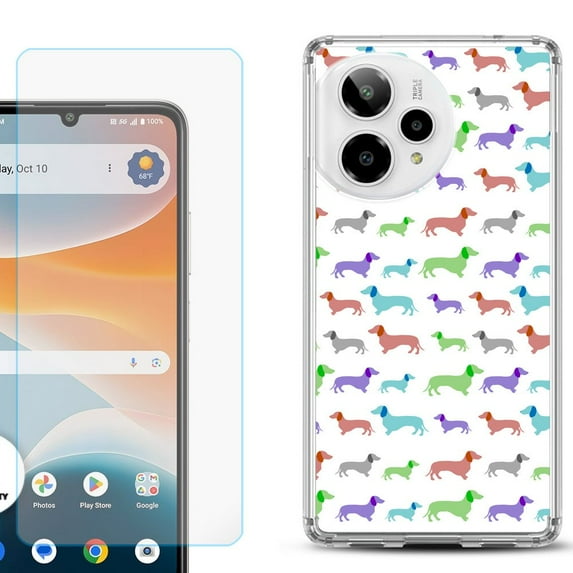 Phone Case for Cricket Icon Pro 2026, with Screen Protector, by OneToughShield - Colorful Dachshund/Puppy