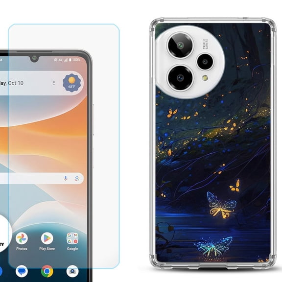 Phone Case for Cricket Icon Pro 2026, with Screen Protector, by OneToughShield - Fireflies Butterfly