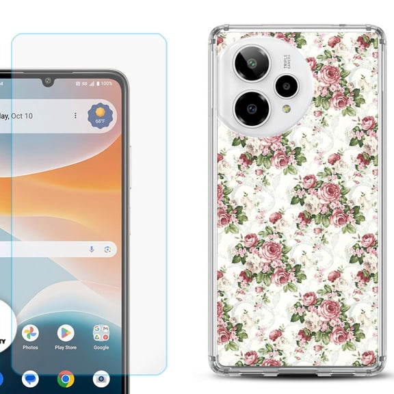 Phone Case for Cricket Icon Pro 2026, with Screen Protector, by OneToughShield - Floral/Rose