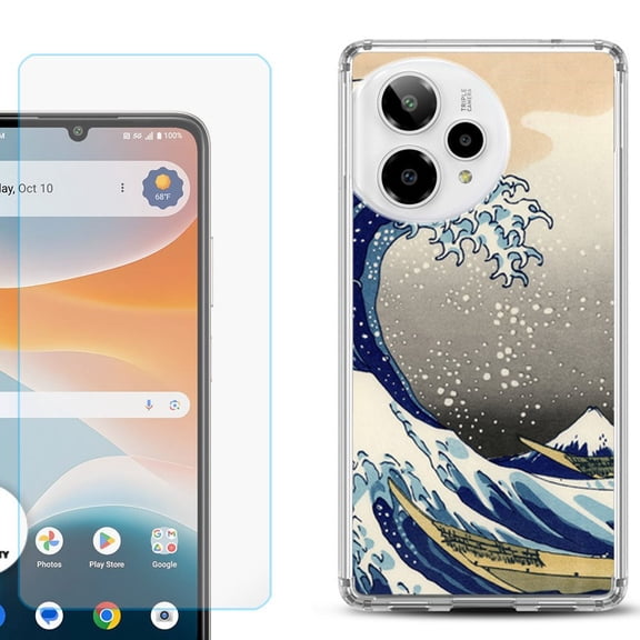 Phone Case for Cricket Icon Pro 2026, with Screen Protector, by OneToughShield - Great Wave