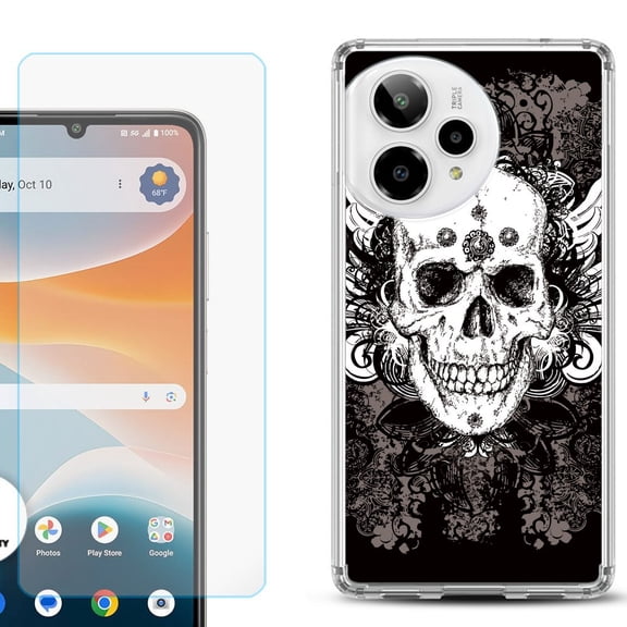 Phone Case for Cricket Icon Pro 2026, with Screen Protector, by OneToughShield - Grunge Skull