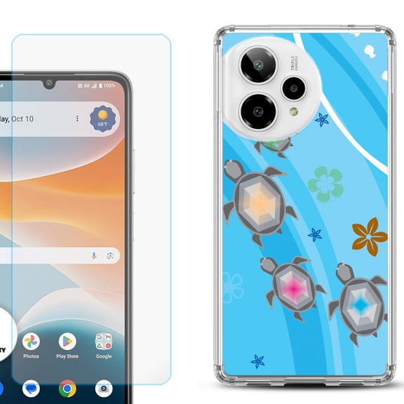 Phone Case for Cricket Icon Pro 2026, with Screen Protector, by OneToughShield - Happy Turtle