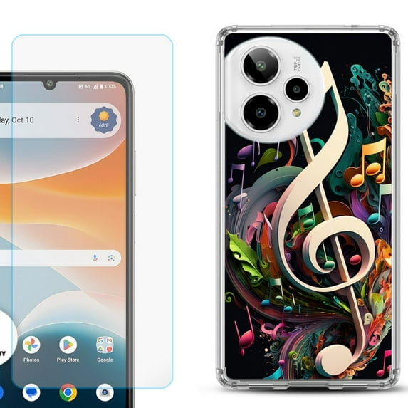 Phone Case for Cricket Icon Pro 2026, with Screen Protector, by OneToughShield - Music Notes Colorful