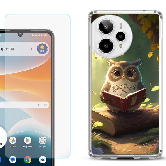 Phone Case for Cricket Icon Pro 2026, with Screen Protector, by OneToughShield - Owl Reading