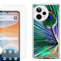 Phone Case for Cricket Icon Pro 2026, with Screen Protector, by OneToughShield - Peacock Feather