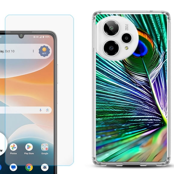 Phone Case for Cricket Icon Pro 2026, with Screen Protector, by OneToughShield - Peacock Feather