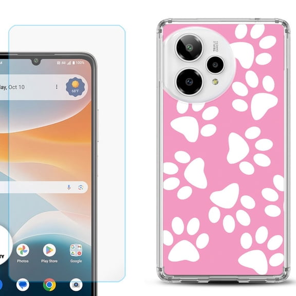 Phone Case for Cricket Icon Pro 2026, with Screen Protector, by OneToughShield - Pet Paw/ Pink