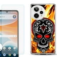 thumbnail image 1 of Phone Case for Cricket Icon Pro 2026, with Screen Protector, by OneToughShield - Skull Flames, 1 of 5