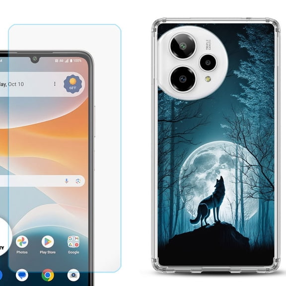 Phone Case for Cricket Icon Pro 2026, with Screen Protector, by OneToughShield - Wolf Moon