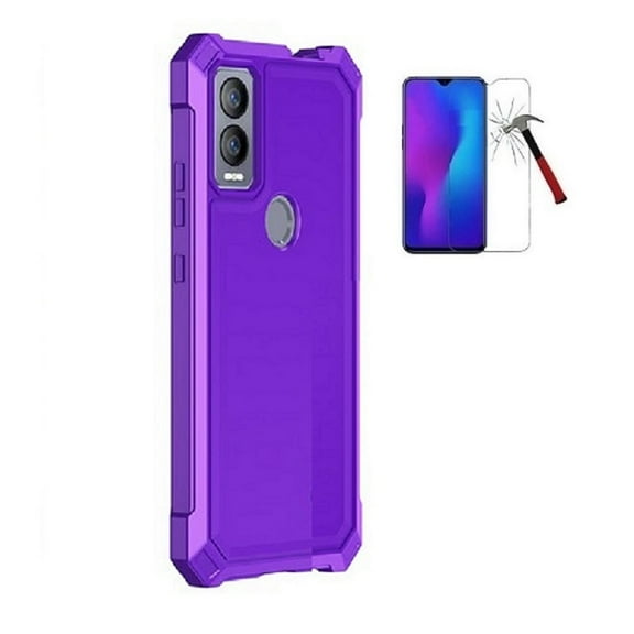 Phone Case for Cricket Magic 5G/AT&T Propel 5G, Full Body TPU Cover Case + Tempered Glass (Purple)