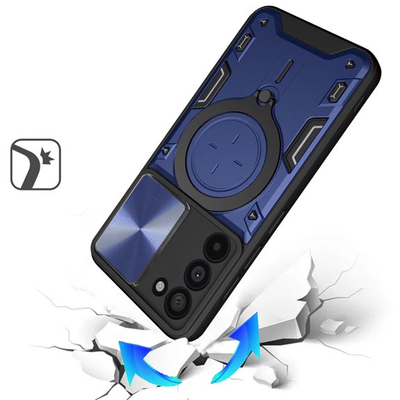 Phone Case for Galaxy S21 Magnetic Ring Stand Shockproof Hybrid Full Camera Slide Guard Anti Slip Heavy Duty Protective Armor Cover [Blue]