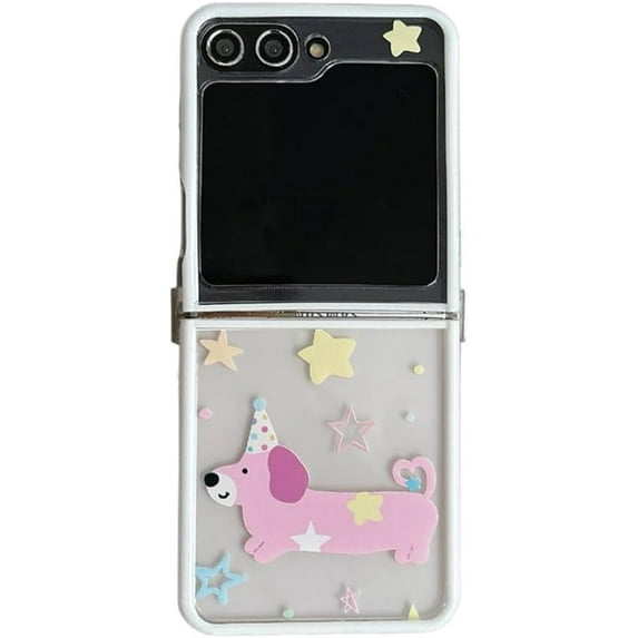 Phone Case for Galaxy Z Flip 6,Kawaii Dog Pattern Shockproof Anti-Drop Folding Phone Protective Cover,Gift for Women Girls (No Chain)