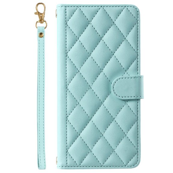 Phone Case for Google Pixel 10 Pro Card Slots Holder Lattice Magnetic Flip Folio Wallet Hand Strap