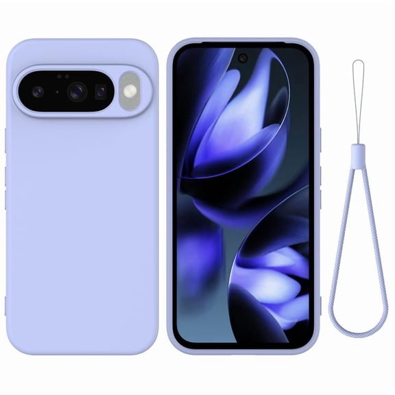 Phone Case for Google Pixel 10, Silicone with Lanyard, Microfiber Lining, Purple