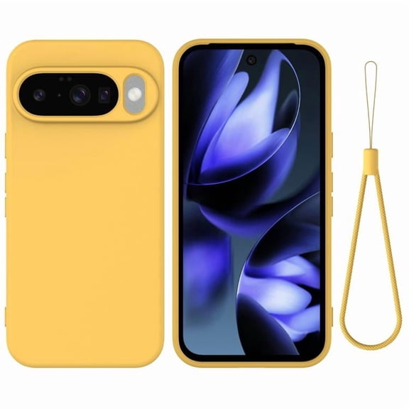Phone Case for Google Pixel 10, Silicone with Lanyard, Microfiber Lining, Yellow