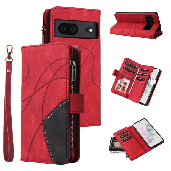 Phone Case for Google Pixel 7, Zipper Storage Bag 9 Card Slots Shockproof Wallet Cover for Google Pixel 7
