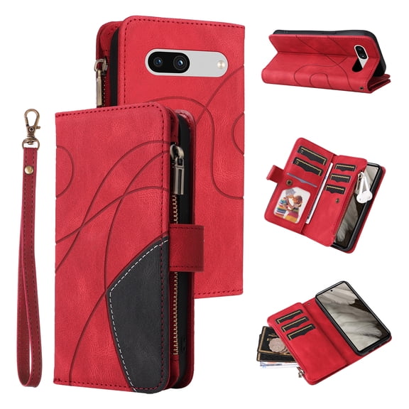 Phone Case for Google Pixel 7A, Zipper Storage Bag 9 Card Slots Shockproof Wallet Cover for Google Pixel 7A