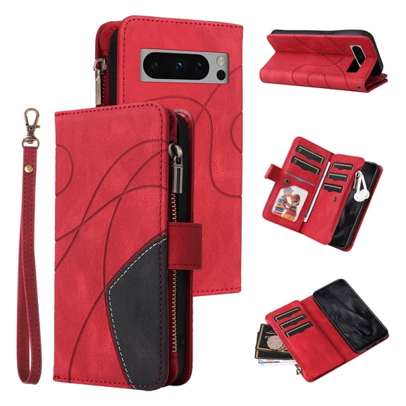 Phone Case for Google Pixel 8 Pro, Zipper Storage Bag 9 Card Slots Shockproof Wallet Cover for Google Pixel 8 Pro