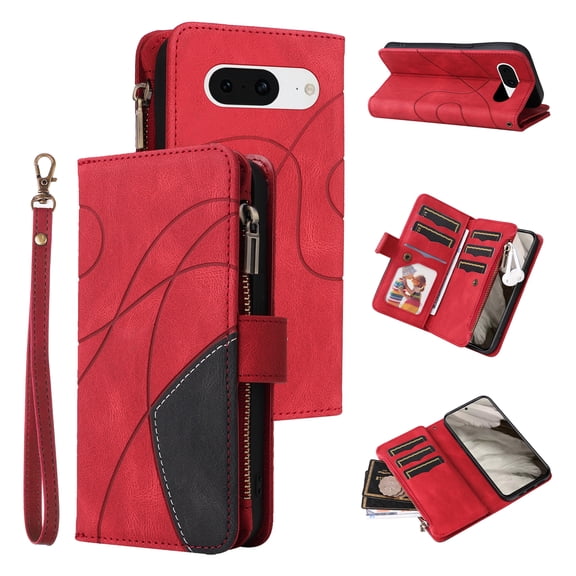 Phone Case for Google Pixel 8, Zipper Storage Bag 9 Card Slots Shockproof Wallet Cover for Google Pixel 8