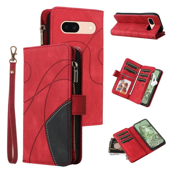 Phone Case for Google Pixel 8A, Zipper Storage Bag 9 Card Slots Shockproof Wallet Cover for Google Pixel 8A