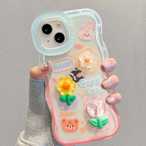 Phone Case for Iphone15 Promax Iphone14 13 12 11 Gradient Frog Doll Wave Edge Invisible Double Bracket