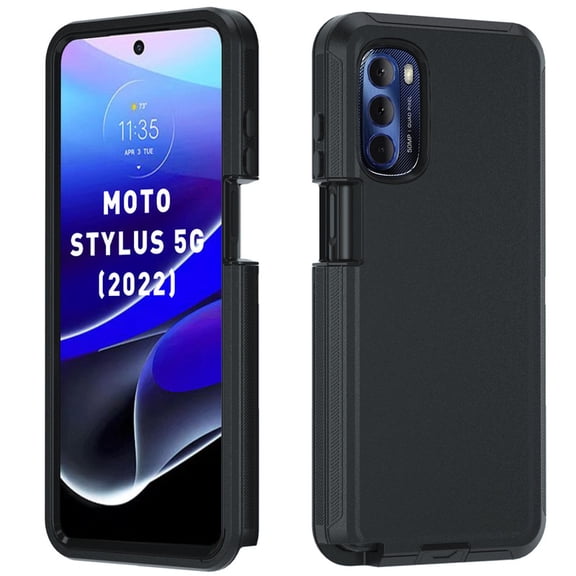 Phone Case for Motorola G Stylus 5G, Heavy Duty 3-Layer Hybrid Silicone Shockproof Cover, for Moto G Stylus 5G (2022) Protective Shell, Black