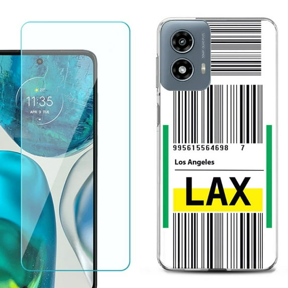 Phone Case for Motorola Moto G 5G 2024, with Tempered Glass Screen Protector, by OneToughShield - Airport Tag / Los Angeles