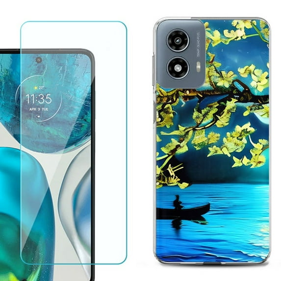 Phone Case for Motorola Moto G 5G 2024, with Tempered Glass Screen Protector, by OneToughShield - Almond Blossom Night