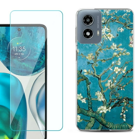 Phone Case for Motorola Moto G 5G 2024, with Tempered Glass Screen Protector, by OneToughShield - Almond Blossom