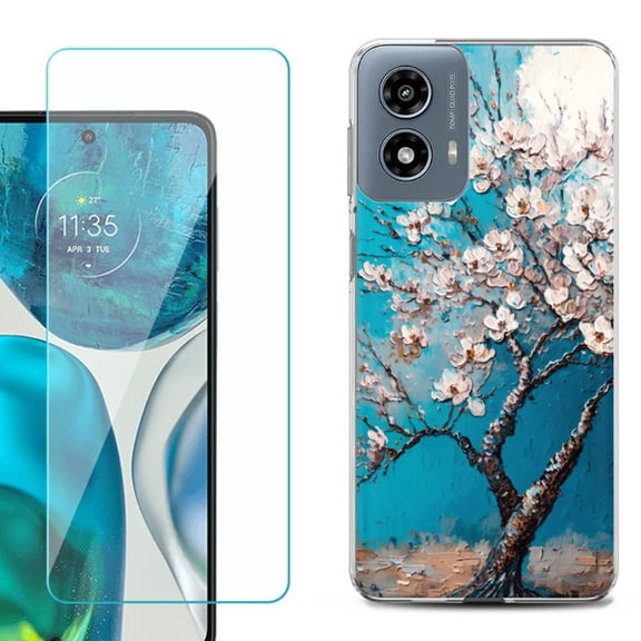 Phone Case for Motorola Moto G 5G 2024, with Tempered Glass Screen Protector, by OneToughShield - Almond Tree