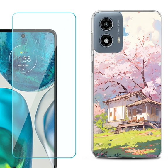 Phone Case for Motorola Moto G 5G 2024, with Tempered Glass Screen Protector, by OneToughShield - Aura Spring
