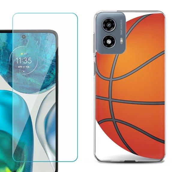 Phone Case for Motorola Moto G 5G 2024, with Tempered Glass Screen Protector, by OneToughShield - Basketball