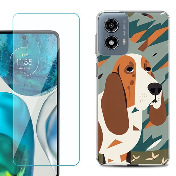 Phone Case for Motorola Moto G 5G 2024, with Tempered Glass Screen Protector, by OneToughShield - Basset Hound