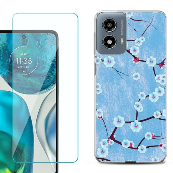 Phone Case for Motorola Moto G 5G 2024, with Tempered Glass Screen Protector, by OneToughShield - Blossom Sky