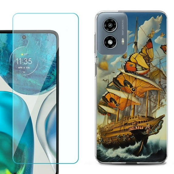 Phone Case for Motorola Moto G 5G 2024, with Tempered Glass Screen Protector, by OneToughShield - Butterfly Ship