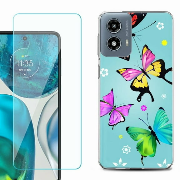 Phone Case for Motorola Moto G 5G 2024, with Tempered Glass Screen Protector, by OneToughShield - Butterfly