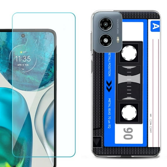 Phone Case for Motorola Moto G 5G 2024, with Tempered Glass Screen Protector, by OneToughShield - Cassette Blue