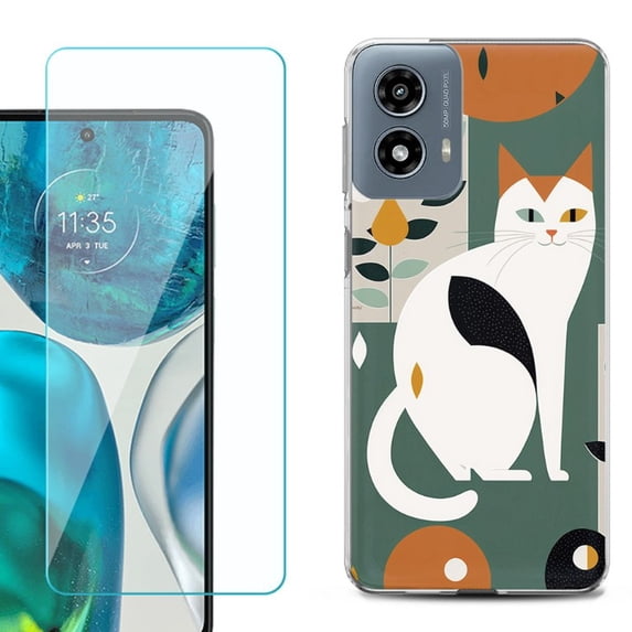 Phone Case for Motorola Moto G 5G 2024, with Tempered Glass Screen Protector, by OneToughShield - Cat