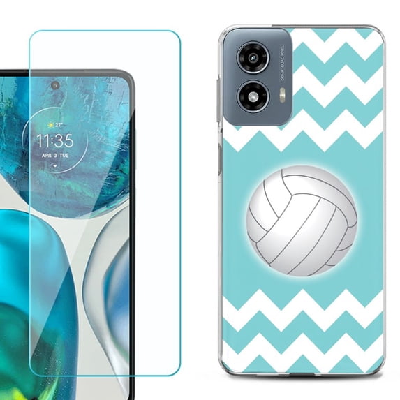 Phone Case for Motorola Moto G 5G 2024, with Tempered Glass Screen Protector, by OneToughShield - Chevron/Volleyball