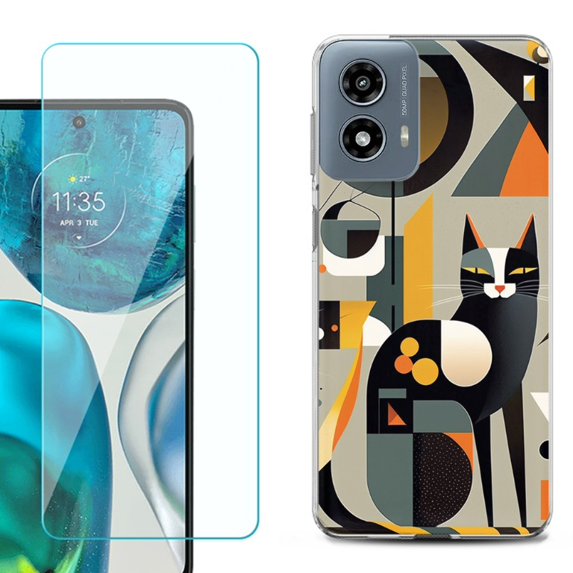 Phone Case for Motorola Moto G 5G 2024, with Tempered Glass Screen Protector, by OneToughShield - Chill Cat